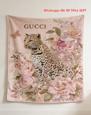 Gucci Pink Leopard Floral Throw Blankets IMG_2801